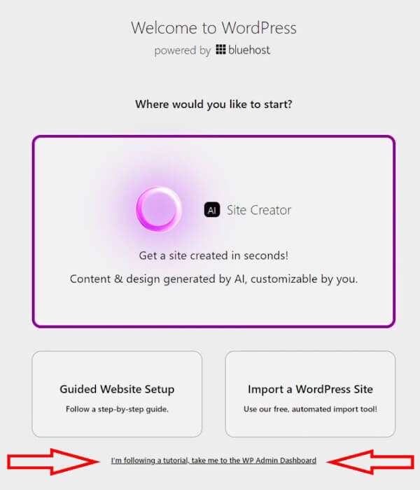 Jump straight to WordPress admin dashboard